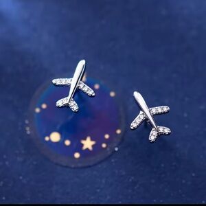 Silver Airplane Stud Earrings